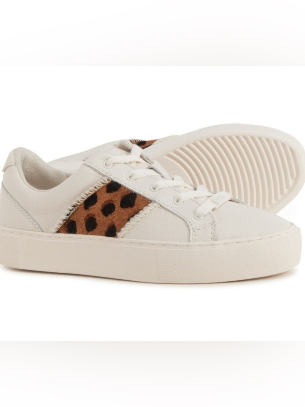 UGG Cream Leather Sneaker with Leopard Print Panel